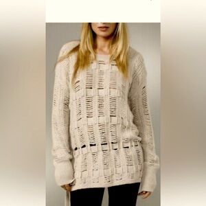 BCBG Maxazria Alpaca Blend Oversized Open Knit Chunky Belted Sweater Size S